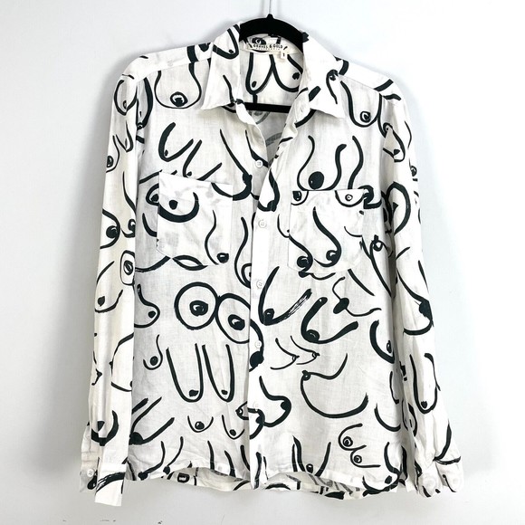 gravel & gold Tops - Gravel & Gold California Womens Size 1 Small 100% Linen Boob Button Up Shirt Top